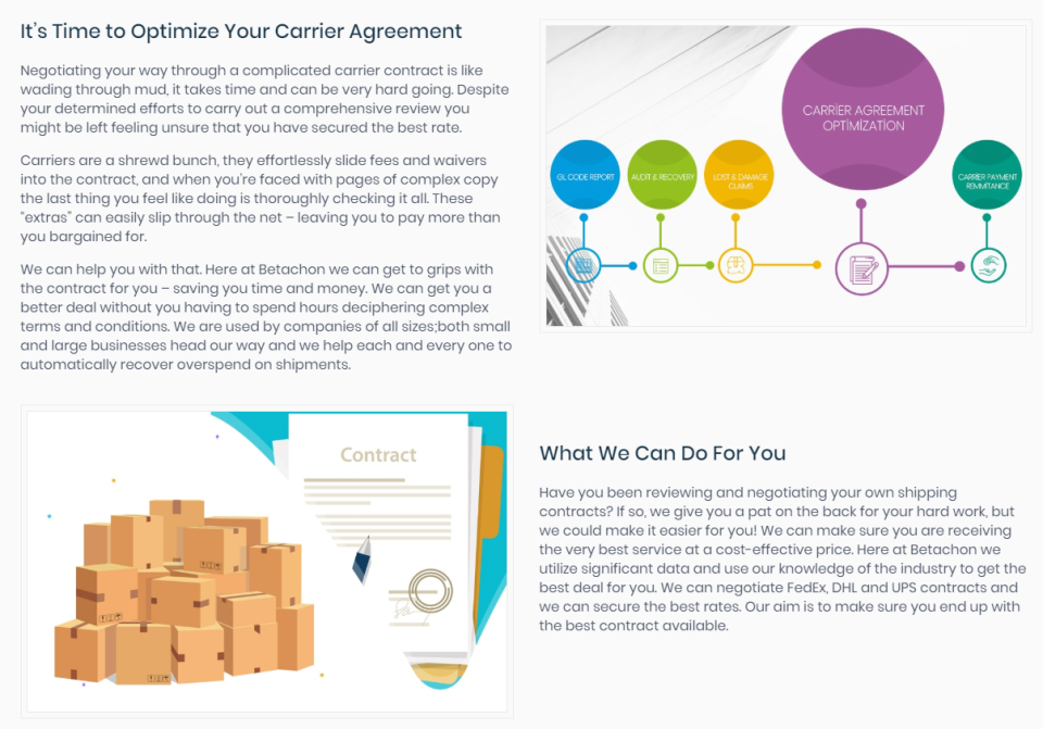 screenshot of Betachon Freight Auditing